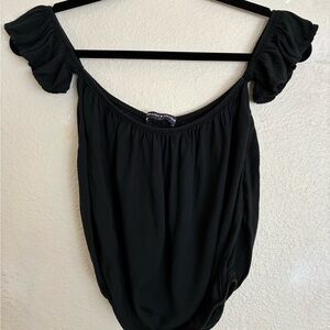 Brandy Melville Black Off-Shoulder Ruffle Sleeve Top